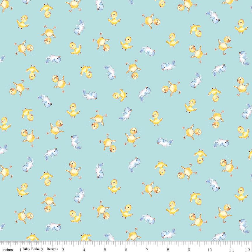 Fat Quarter End of Bolt - SALE Easter Parade Chicks C11573 Sky - Riley Blake Designs - Baby Chicks Chickens Blue - Quilting Cotton Fabric