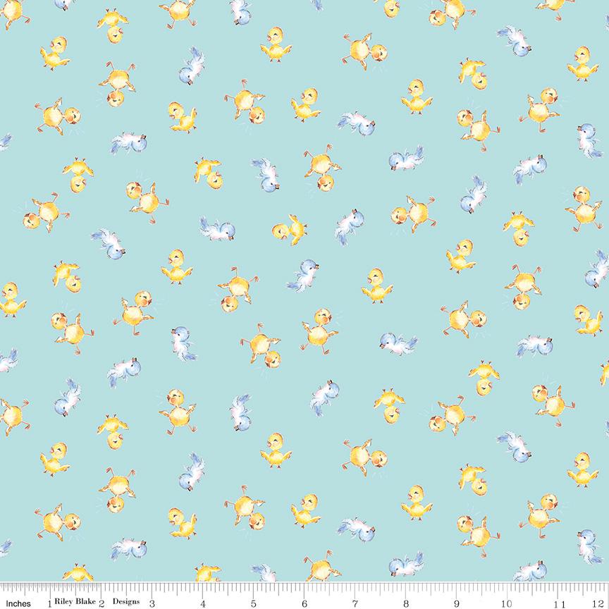 10" End of Bolt - SALE Easter Parade Chicks C11573 Sky - Riley Blake Designs - Baby Chicks Chickens Blue - Quilting Cotton Fabric