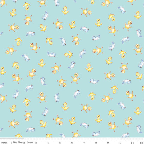 10" End of Bolt - SALE Easter Parade Chicks C11573 Sky - Riley Blake Designs - Baby Chicks Chickens Blue - Quilting Cotton Fabric