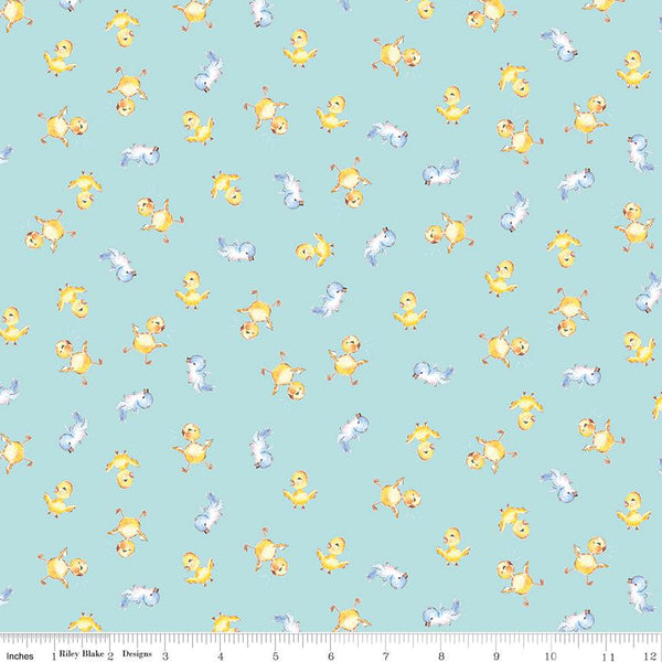 10" End of Bolt - SALE Easter Parade Chicks C11573 Sky - Riley Blake Designs - Baby Chicks Chickens Blue - Quilting Cotton Fabric