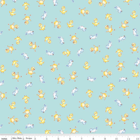 10" End of Bolt - SALE Easter Parade Chicks C11573 Sky - Riley Blake Designs - Baby Chicks Chickens Blue - Quilting Cotton Fabric