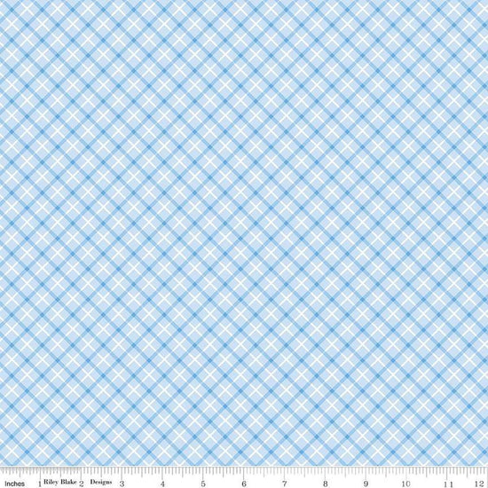 Image of the Special Delivery Plaid Blue quilting cotton fabric by Doodlebug Design Inc for Riley Blake Designs. Features a multicolored plaid pattern on a light blue background. 
Cute Little Fabric Shop