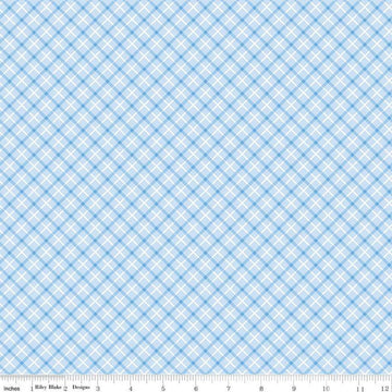 Image of the Special Delivery Plaid Blue quilting cotton fabric by Doodlebug Design Inc for Riley Blake Designs. Features a multicolored plaid pattern on a light blue background. 
Cute Little Fabric Shop