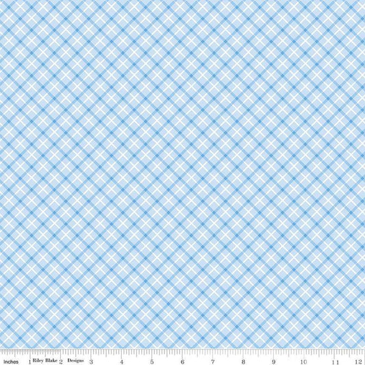 Image of the Special Delivery Plaid Blue quilting cotton fabric by Doodlebug Design Inc for Riley Blake Designs. Features a multicolored plaid pattern on a light blue background. 
Cute Little Fabric Shop