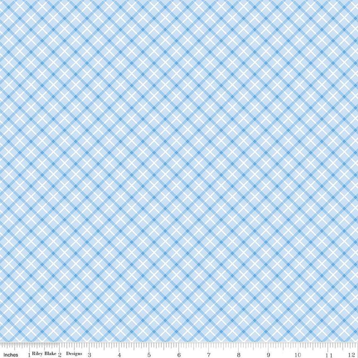 Image of the Special Delivery Plaid Blue quilting cotton fabric by Doodlebug Design Inc for Riley Blake Designs. Features a multicolored plaid pattern on a light blue background. 
Cute Little Fabric Shop