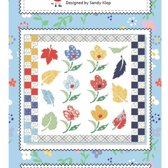 Image of the Beez Knees Quilt Pattern by American Jane for Riley Blake Designs. Features flowers on a checkered border. 
Cute Little Fabric Shop