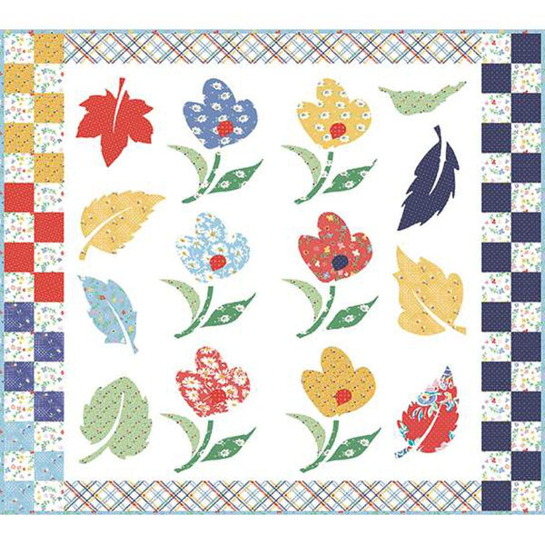 Image of the Beez Knees Quilt Pattern by American Jane for Riley Blake Designs. Features flowers on a checkered border. 
Cute Little Fabric Shop