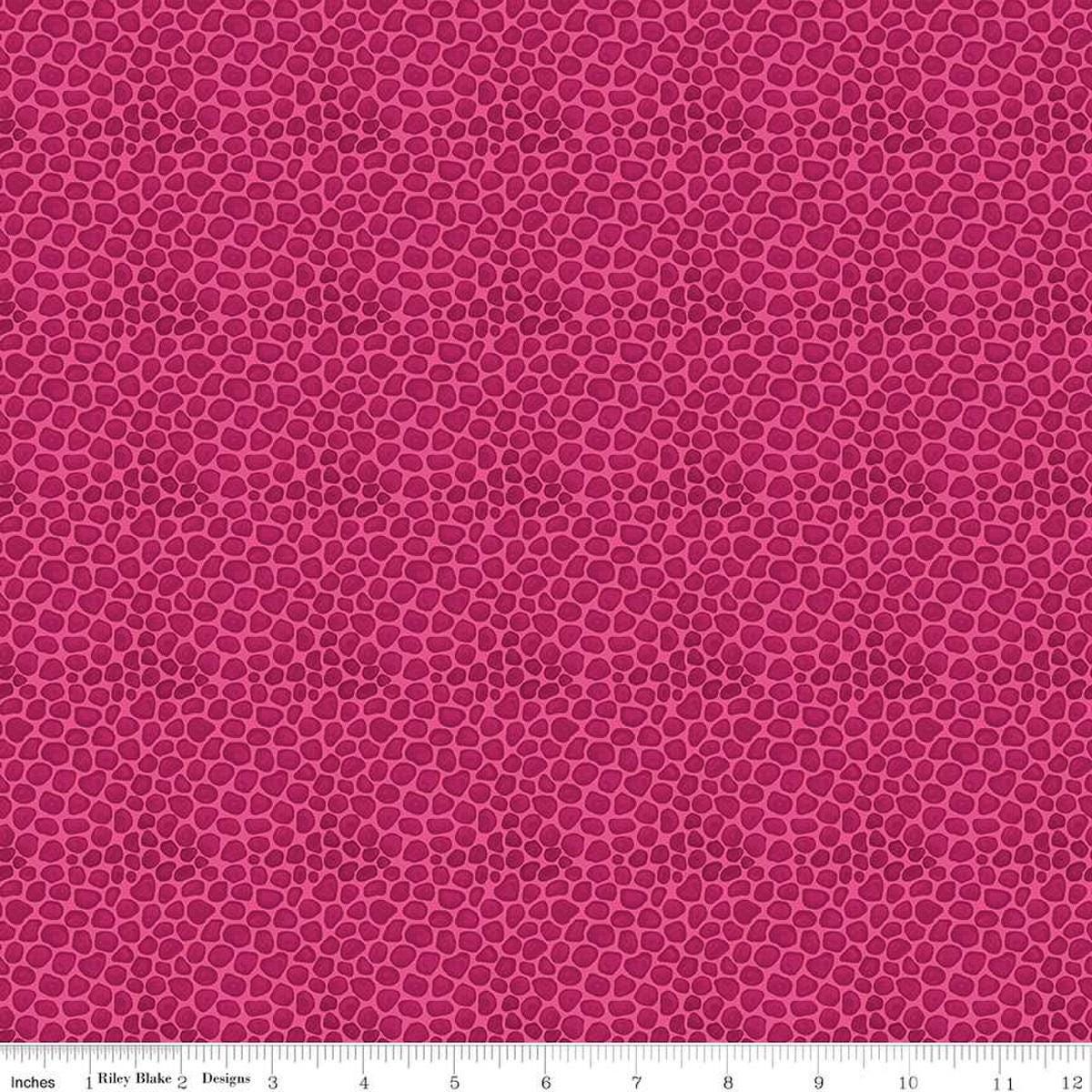 Image of the Fragrant Fields Stony Path Hot Pink quilting cotton fabric by Lila Tueller for Riley Blake Designs. Features small tone on tone stones on a dark pink background. 
Cute Little Fabric Shop