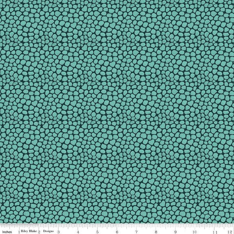 Image of the Fragrant Fields Stony Path Dark Forest quilting cotton fabric by Lila Tueller for Riley Blake Designs. Features small tone on tone stones on a dark teal blue background. 
Cute Little Fabric Shop
