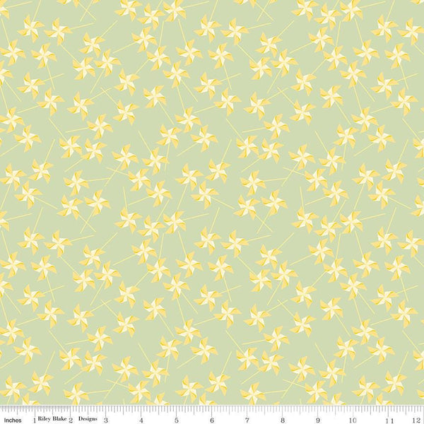 CLEARANCE On the Wind Pinwheels C11855 Green - Riley Blake Designs - Quilting Cotton Fabric