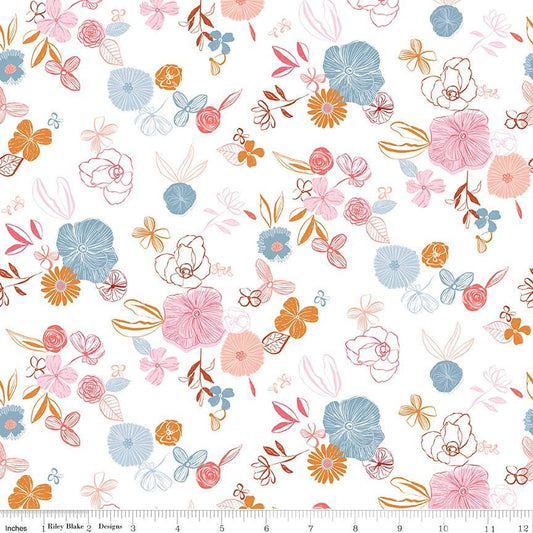 Fat Quarter End of Bolt - SALE Heartsong Floral C11301 White - Riley Blake Designs - Flower Flowers - Quilting Cotton Fabric