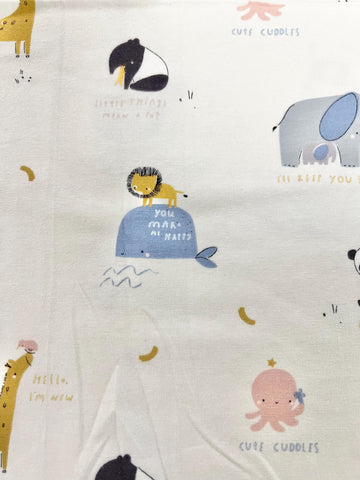 Fat Half End of Bolt - SALE KNIT Cuddles K10435 Cream -Riley Blake -Children's Pandas Giraffes Lions Elephants -Jersey Cotton Stretch Fabric