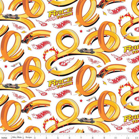 Image of the Hot Wheels Made to Race Track White quilting cotton fabric by Riley Blake Designs. Official licensed product. Territorial sales restrictions may apply. Features tracks and cars with text on a white background.
Cute Little Fabric Shop