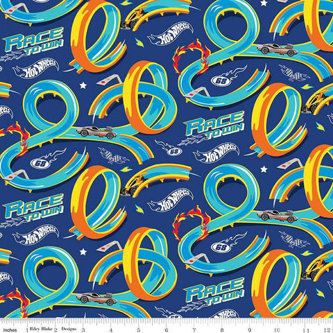 Image of the Hot Wheels Made to Race Track Navy quilting cotton fabric by Riley Blake Designs. Official licensed product. Territorial sales restrictions may apply. Features tracks and cars with text on a blue background.
Cute Little Fabric Shop