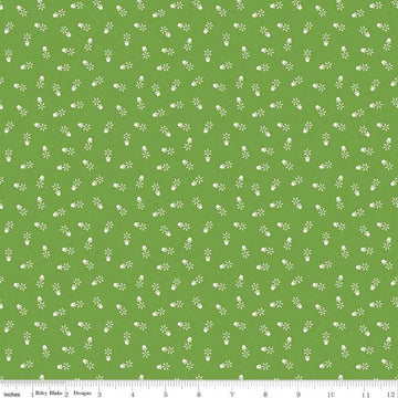 Image of the Farm Girl Vintage Companion Prints Flower Pots Holly quilting cotton fabric by Lori Holt for Riley Blake Designs. Features flowers in pots on a bright green background. 
Cute Little Fabric Shop