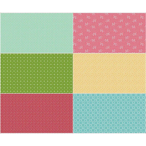 Image of the Granny Chic Scrappy Sixth Panel Two by Lori Holt for Riley Blake Designs. Features 6 fat sixths, green, pink, mint, yellow, red, and blue. 
Cute Little Fabric Shop