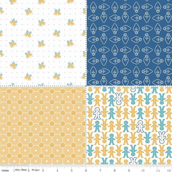 Image of the Cozy Christmas Fat Quarter Panel Navy quilting cotton fabric by Lori Holt for Riley Blake Designs. Features 4 different fat quarters. Panel size is 36&quot; x 43&quot;. 
Cute Little Fabric Shop