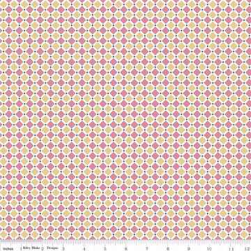 Image of Cozy Christmas Square Pink quilting cotton by Lori Holt from Riley Blake Designs. Features pink and yellow squares. 
Cute Little Fabric Shop