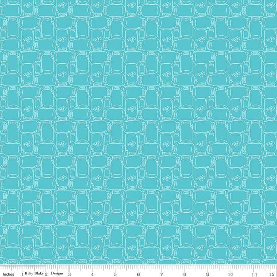 Image of the Farm Girl Vintage Companion Prints Canning Jars Peacock quilting cotton fabric by Lori Holt for Riley Blake Designs. Features canning jars on a bright blue background. 
Cute Little Fabric Shop