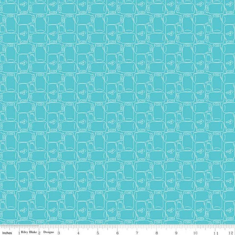 Image of the Farm Girl Vintage Companion Prints Canning Jars Peacock quilting cotton fabric by Lori Holt for Riley Blake Designs. Features canning jars on a bright blue background. 
Cute Little Fabric Shop