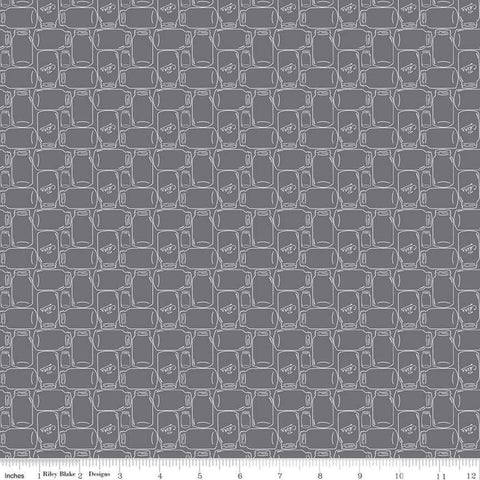 Image of the Farm Girl Vintage Companion Prints Canning Jars Steel quilting cotton fabric by Lori Holt for Riley Blake Designs. Features canning jars on a dark grey background. 
Cute Little Fabric Shop
