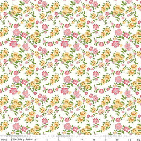 Image of the Granny Chic Sheets Yellow quilting cotton fabric by Lori Holt by Riley Blake Designs. Features yellow and pink flowers on an white background.
Cute Little Fabric Shop