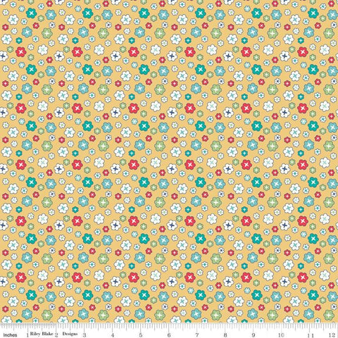 Image of the Vintage Happy 2 Blossoms Honey quilting cotton fabric by Lori Holt for Riley Blake Designs. Features scattered blossoms on a light yellow background.  
Cute Little Fabric Shop