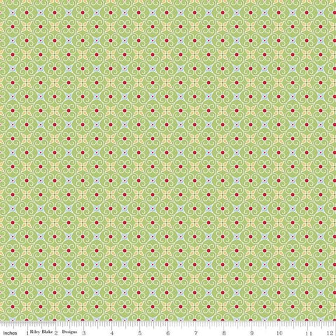 Image of the Cozy Christmas Wrapping Paper Green quilting cotton fabric by Lori Holt for Riley Blake Designs. Features swirled geometric designs on a light green background.
Cute Little Fabric Shop