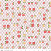 Image of the Granny Chic Apron Pink quilting cotton fabric by Lori Holt for Riley Blake Designs. Features a vintage flower pattern on a background of a smaller field of repeating flowers on a white background. 
Cute Little Fabric Shop