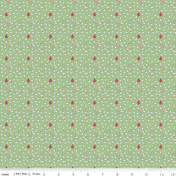 Image of the Vintage Happy 2 Leaves Green quilting cotton fabric by Lori Holt for Riley Blake Designs. Features scattered leaves on a green background. 
Cute Little Fabric Shop