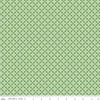 Image of the Farm Girl Vintage Vintage Green quilting cotton fabric by Lori Holt for Riley Blake Designs. Features a geometric print of repeating flower petals on a green background. 
Cute Little Fabric Shop