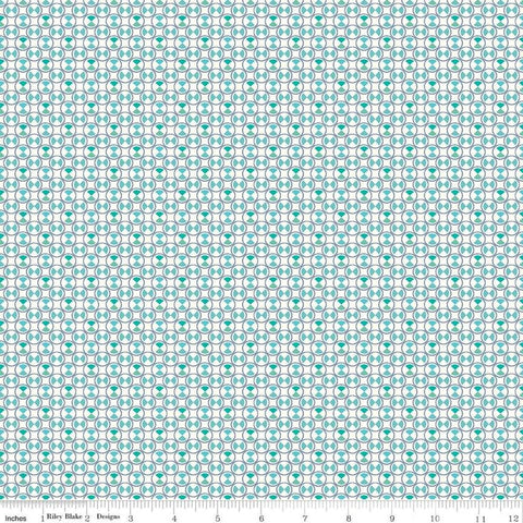 Image of the Vintage Happy 2 Boxers Blue quilting cotton fabric by Lori Holt for Riley Blake Designs. Features an hour-glass shape inside a circle on a light blue background.  
Cute Little Fabric Shop