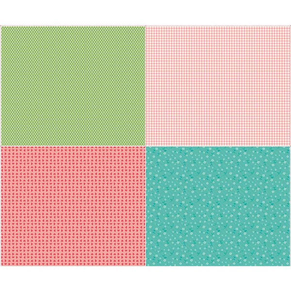 Image of the Vintage Happy 2 Fat Quarter Panel One quilting cotton fabric by Lori Holt for Riley Blake Designs. Features 4 different fat quarters. Panel size is 36 inches x 43 inches. 
Cute Little Fabric Shop