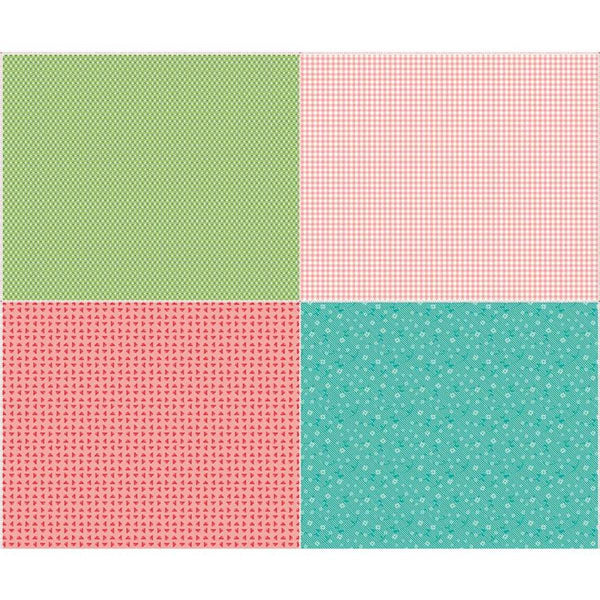 Image of the Vintage Happy 2 Fat Quarter Panel One quilting cotton fabric by Lori Holt for Riley Blake Designs. Features 4 different fat quarters. Panel size is 36 inches x 43 inches. 
Cute Little Fabric Shop
