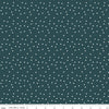 Image of the Vintage Charm Dots Midnight quilting cotton fabric by Dani Mogstad for Riley Blake Designs. Features scattered small dots on a dark turquoise background. 
Cute Little Fabric Shop