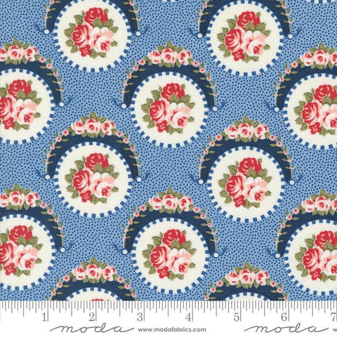 SALE Grand Haven Sweet Floral 14981 Sky - Moda Fabrics - Floral Flower Circles - Quilting Cotton Fabric