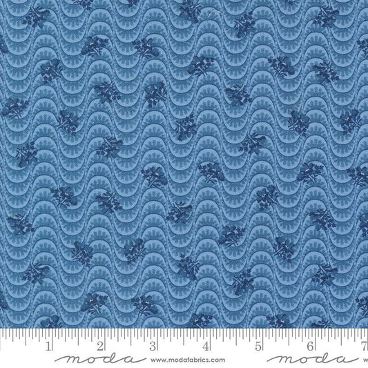 SALE Grand Haven Floral Moire 14987 Sky- Moda Fabrics - Small Flowers Floral Blossoms - Quilting Cotton Fabric