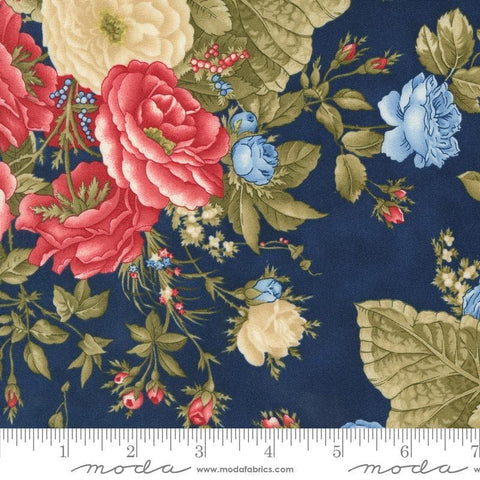 SALE Grand Haven Cabbage Rose 14980 Navy - Moda Fabrics - Floral Flower - Quilting Cotton Fabric