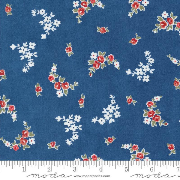 SALE Grand Haven Blooming Garlands 14983 Nautical Blue - Moda Fabrics - Small Blossoms Flower Floral - Quilting Cotton Fabric
