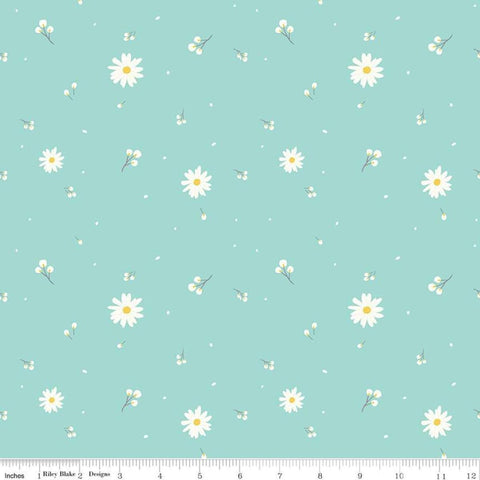 SALE Poppy and Posey Buds C10582 Mint - Riley Blake Designs - Floral Flowers Off-White on Green - Quilting Cotton Fabric