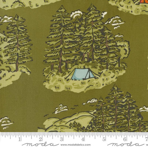 SALE The Great Outdoors Vintage Camping 20880 Forest - Moda Fabrics - Trees Tents Camps - Quilting Cotton Fabric