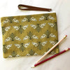 SALE Pouch Busy Bee GB-P102 - Moda Fabrics - Gingiber - Cotton Canvas Poly-Canvas - Inside Pocket Zipper Closure - Leather Handle