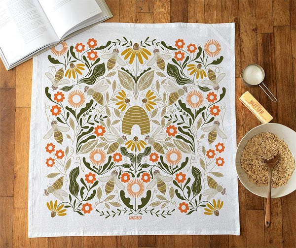 SALE Tea Towel Beehive GB-F537 - Moda Fabrics - Gingiber - 24" x 26" Towel 100% Flour Sack Cotton - Machine Washable