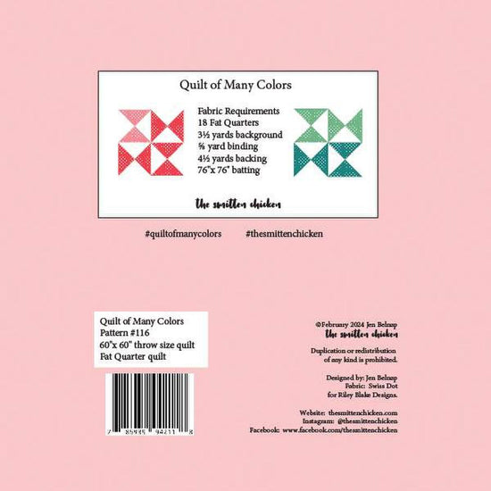 Image of the Quilt of Many Colors Jen Belnap for Riley Blake Designs. Features the fabric requirements. 
Cute Little Fabric Shop