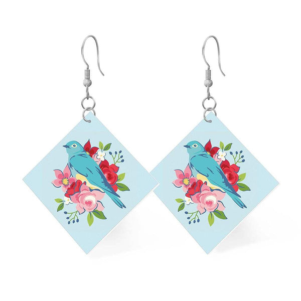 Image of the Leather Square Earrings Bluebird by Riley Blake Designs. Features a bluebird on a full grain leather.  
Cute Little Fabric Shop