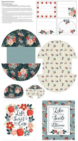 Image of theVintage Charm Panel by Dani Mogstad for Riley Blake Designs. Features the pieces and instructions to create a zipper pouch. 
Cute Little Fabric Shop