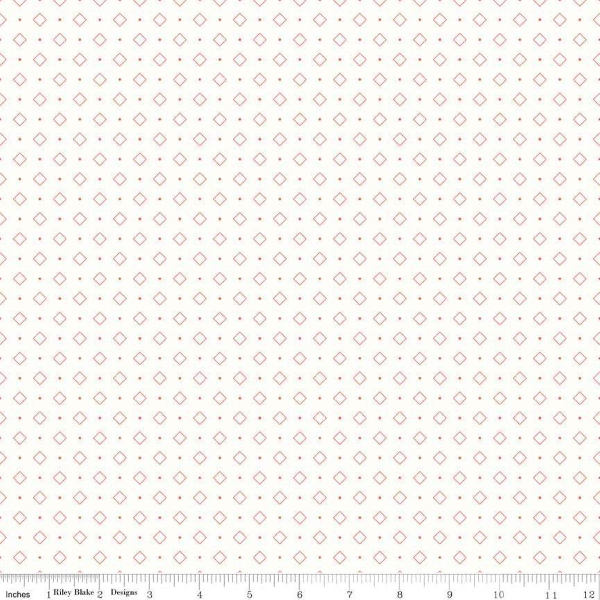 Image of the Bee Backgrounds Diamond Coral quilting cotton fabric by Lori Holt for Riley Blake Designs. Features coral diamonds on a cream background. 
Cute Little Fabric Shop