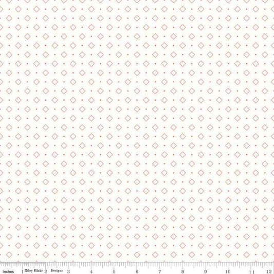 Image of the Bee Backgrounds Diamond Coral quilting cotton fabric by Lori Holt for Riley Blake Designs. Features coral diamonds on a cream background. 
Cute Little Fabric Shop