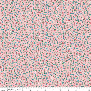 Image of the Playtime 30s Flowers Pink quilting cotton fabric by Lindsay Wilkes for Riley Blake Designs. Features small scattered flowers on a light pink background. 
Cute Little Fabric Shop