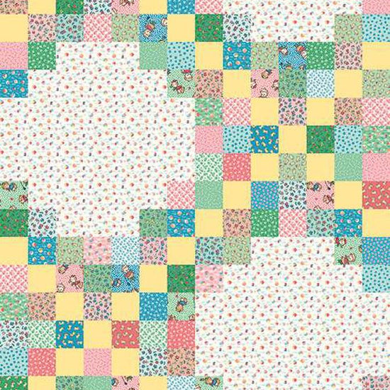 Image of the Playtime 30s Cheater Print Multi quilting cotton fabric by Lindsay Wilkes for Riley Blake Designs. Features squares of patterns from this collection. 
Cute Little Fabric Shop